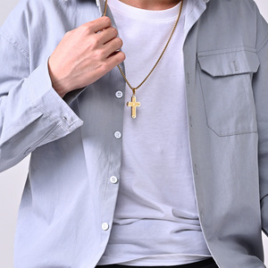 <b>Cross</b> Scripture Titanium Steel Necklace Stainless Steel <b>Cross</b> Pendant Unisex Everyday Wear Gold Black Silver <b>Chain</b> - Product Image 2