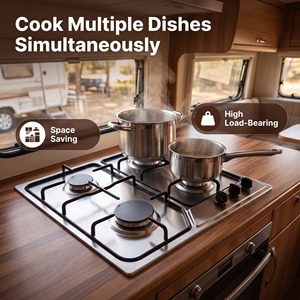 Fornello a Gas <span class=keywords><strong>per</strong></span> <span class=keywords><strong>Camper</strong></span> RV a 3 Fuochi, Piano Cottura Integrato in Acciaio Inox <span class=keywords><strong>per</strong></span> Cucina di <span class=keywords><strong>Camper</strong></span> e Motorhome, Design Compatto Incassato - Product Image 2