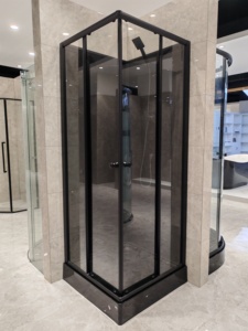 Style moderne Porte coulissante en verre trempé clair/fumé Salle de douche avec plateau carré - Product Image 3