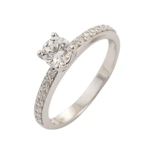 Channel Setting 5A Clear CZ Solid 14K Rose White Yellow Gold Women Diamond Ring