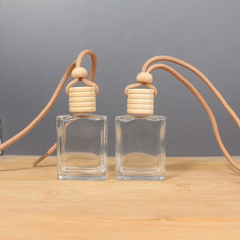 15ml Clear Flat Square Empty Glass Bottle Car Diffuser Perfume Aromatherapy Bottle With Wooden Lids Hanging lace