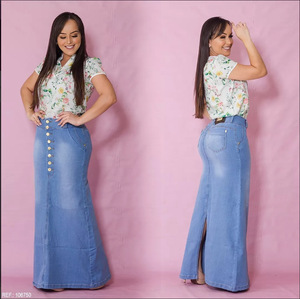 Proveedor de marca internacional de talla grande, Falda vaquera para mujer, <span class=keywords><strong>Faldas</strong></span> <span class=keywords><strong>vaqueras</strong></span> largas sexis de calidad para mujer, Falda vaquera para mujer - Product Image 3
