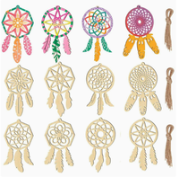 Kit de fabrication de attrape-rêves en bois, attrape-rêves non fini à faire soi-même avec pompon, décoration suspendue peinte à la main