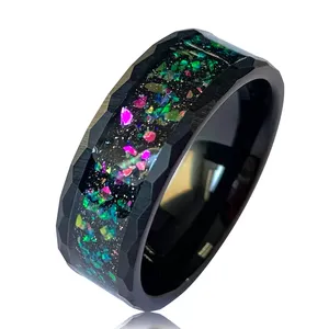 काले मढ़वाया 8mm कुचल दूधिया पत्थर जड़ना सगाई की अंगूठी अंकित बढ़त टंगस्टन Mens शादी का बैंड - Product Image 1