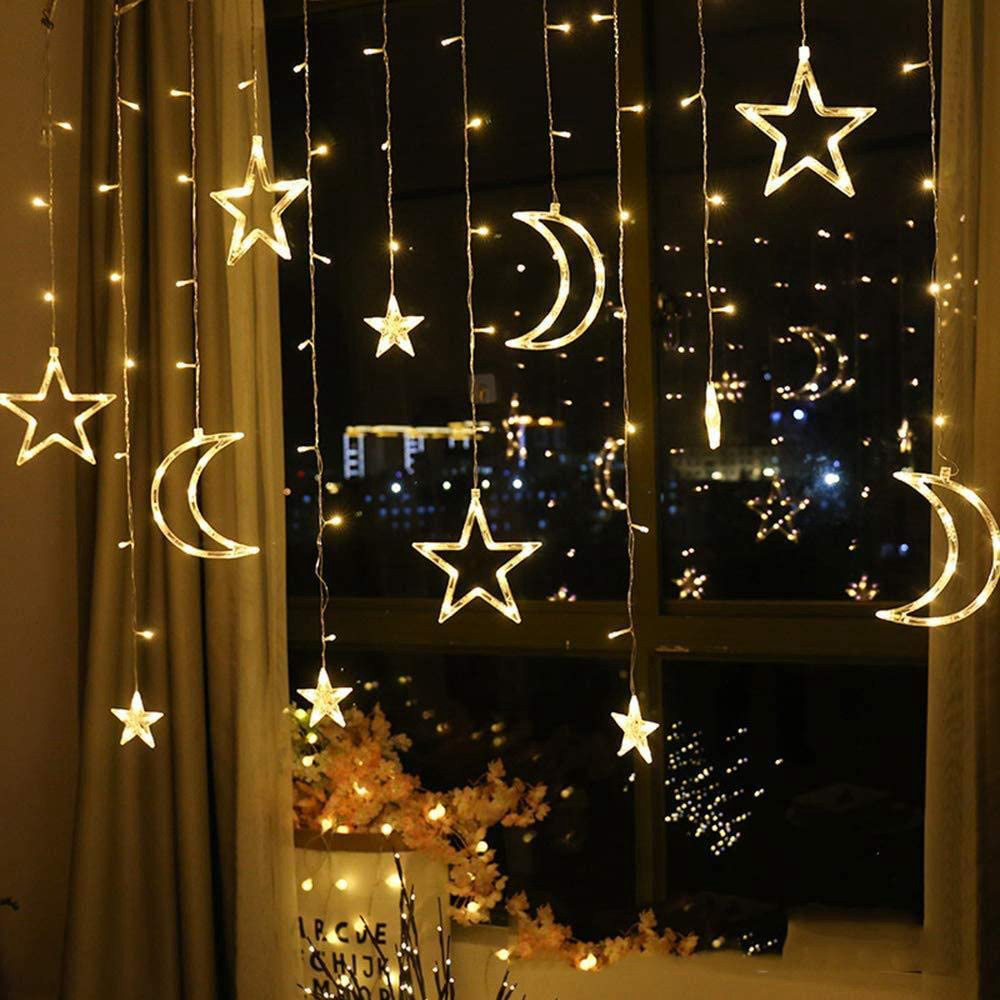 Ramadan Curtain Decoration Twinkle Neon 8 Modes Star Moon house holiday led lights Christmas decoration ramadan