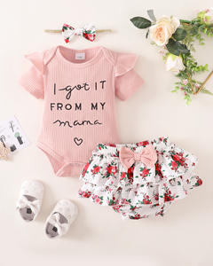 Vente en gros d'usine, vêtements d'été pour bébé fille, t-shirt à manches courtes imprimé, short, ensemble de 3 pièces - Product Image 5