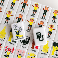 Jeu de Mahjong Américain Personnalisé avec Logo Personnalisé BU University, Tuiles Blanches en Acrylique Imprimées, Jeu de Table de Voyage pour Adultes