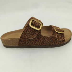 Hot Selling Summer Cork Slippers for Women PU Casual <strong>Shoes</strong> with <strong>Leopard</strong> <strong>Print</strong> <strong>Flat</strong> Buckle Strap Outdoor Sandals Fashion Trend - Product Image 2