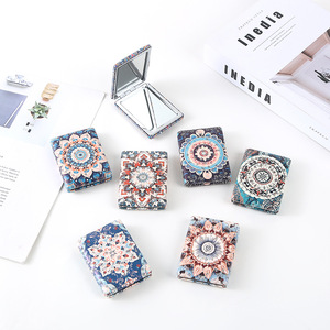 Long Square Retro Style Portable Makeup Mirror Ethnic Bread-Shaped Wind Vintage Leather Design for Promotional Purposes