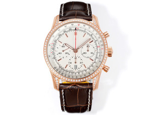 Reloj de Pulsera Cronógrafo de Aviación Clásico de Alta Calidad con Incrustaciones de Diamantes, Correa de Oro Blanco, Esfera de Buceo, Deportivo y Elegante - Product Image 3