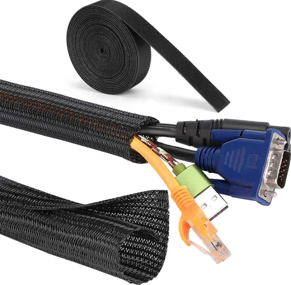 Cable Sleeve PET Expandable Braided Self Closing Cable Management Loom Insulated Split Harness Sheath Wire Wrap Protection