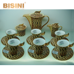 24K <span class=keywords><strong>oro</strong></span> europeo de cerámica de porcelana tarde café taza de té olla <span class=keywords><strong>en</strong></span> diseño de leopardo - Product Image 1