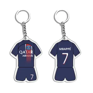 Porte-clés de <span class=keywords><strong>maillot</strong></span> de football en acrylique personnalisable avec numéro, souvenirs de football pour les fans de Ronaldo et Neymar, petits cadeaux sportifs - Product Image 3