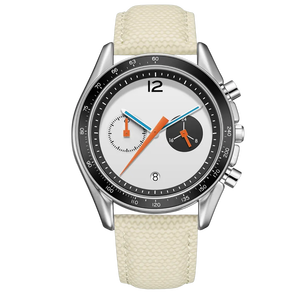 <span class=keywords><strong>Montre</strong></span> chronographe vintage élégante pour homme, boîtier en acier inoxydable de 43 mm, bracelet en cuir de 22 mm, verre minéral résistant aux rayures, étanche - Product Image 1