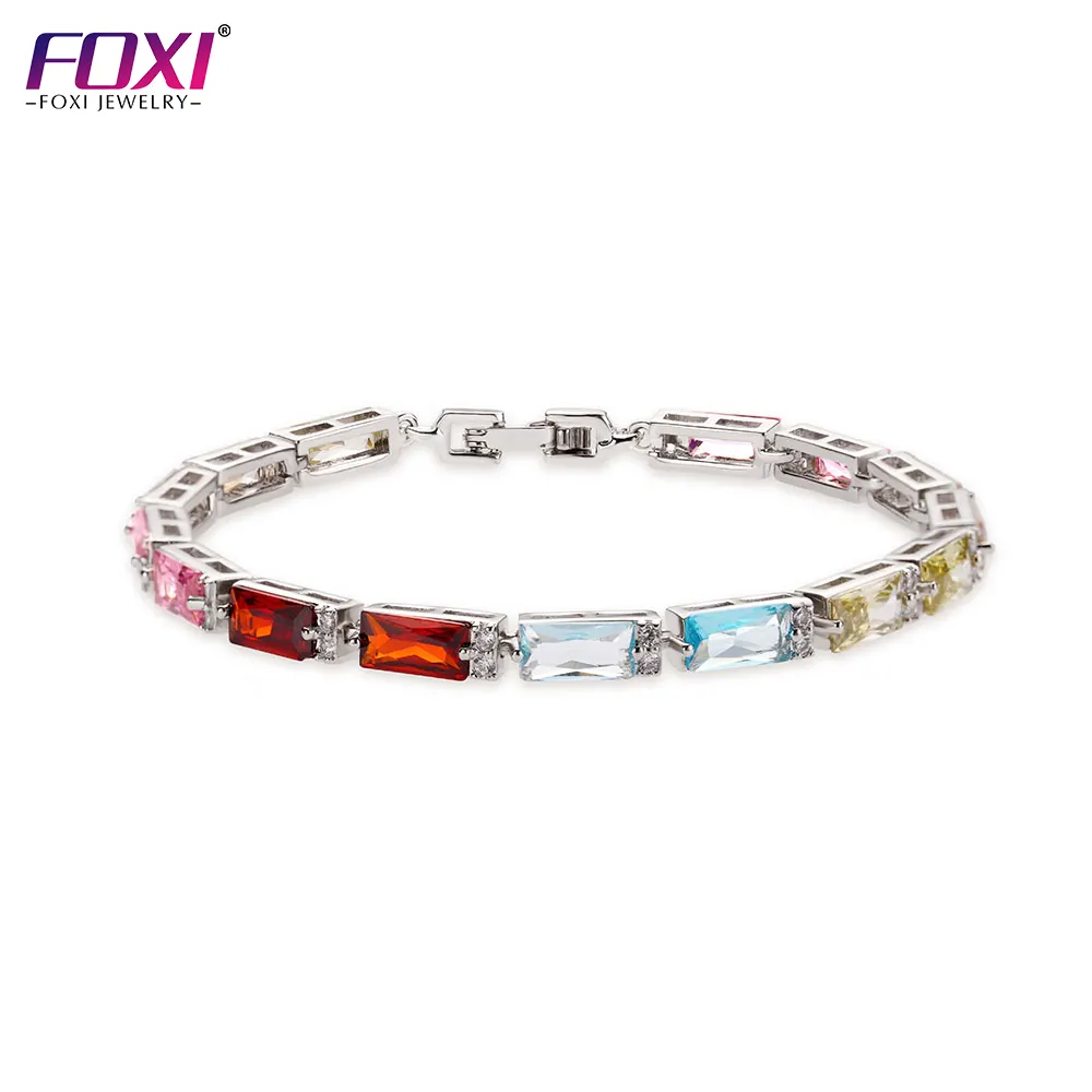 Foxi jewelry women Favorite Zircon Colors Diamond Dubai Gold Chain Plated CZ Tennis Bracelet