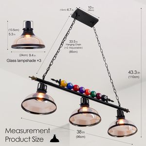 Lámpara Colgante Industrial Cueelf <span class=keywords><strong>de</strong></span> 3 Luces para Mesa <span class=keywords><strong>de</strong></span> <span class=keywords><strong>Billar</strong></span> con Pantallas <span class=keywords><strong>de</strong></span> Cristal, Ideal para Salas <span class=keywords><strong>de</strong></span> <span class=keywords><strong>Billar</strong></span> <span class=keywords><strong>de</strong></span> 7 y 8 Pies, Salas <span class=keywords><strong>de</strong></span> Juego y Bares - Product Image 2