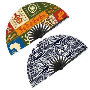 Abanico de Mano Plegable de Bambú con Diseño de Moda QM, Abanico Africano Pintado Personalizado y Portátil para Festivales - Product Image 1