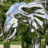 Sculpture d'éléphant en acier inoxydable, design géométrique faceté saisissant, style traditionnel et moderne, poli, décoration extérieure pour jardin, parc, place publique