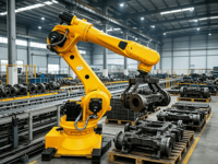Bras robotisé 6 axes, charge utile de 210 kg, répétabilité +/-0,06 mm, homologué CE, robot industriel pour la palettisation