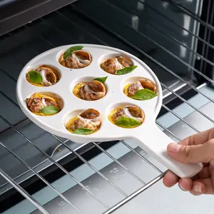 Plats à escargots en céramique, grands plats à escargots en <span class=keywords><strong>porcelaine</strong></span>, <span class=keywords><strong>plat</strong></span> à escargots à cuire avec poignée, 8 trous - Product Image 1