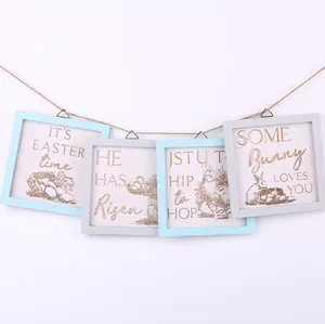 New wooden crafts hanging frame creative Easter decorative rabbit pendant