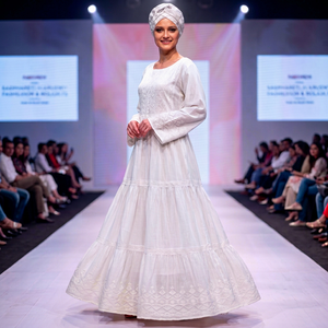 Magnifique Robe Kaftan Blanche en Dentelle Florale à Manches Longues, Tenue Modeste, Abaya Maxi, Robes de Luxe en Coton Premium Écologique, Coupe Épiscopale - Product Image 1