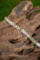 Pulsera de Eslabones Unisex de Acero Inoxidable con Baño de Oro de 18k y Aleación de Cobre, con Dije de Barra de Letra Clásico Bohemio de Circonita, Regalo