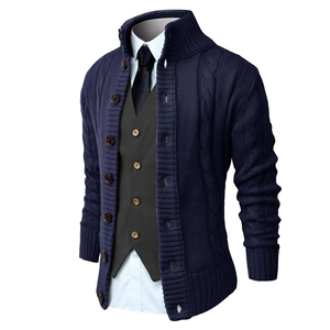 Pull tricoté 100 % coton pour homme, coupe ample, col semi-montant, manches longues, anti-plis, style décontracté chic, collection automne-hiver - Product Image 2