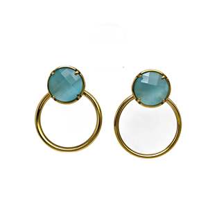 Fashion Dangle <b>Earrings</b> 316L Stainless Steel PVD Gold Plating <b>Blue</b> Stone <b>Studs</b> For Women Jewelry Accessories - Product Image 1