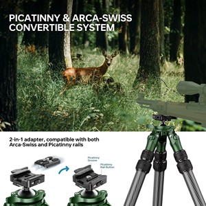 Trépied de chasse inversé en fibre de carbone Manbily QM-2836, tube de 36 mm max avec rotule de 45 mm et adaptateurs Picatinny vers Arca Swiss - Product Image 2