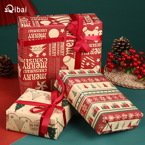 Qibai papier d'emballage cadeau de Noël épaissi papier d'emballage kraft de Noël <span class=keywords><strong>arbre</strong></span> wapiti boîte-cadeau - Product Image 1