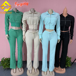 Nouvelle Collection Automne <span class=keywords><strong>Hiver</strong></span> 2026 Femme : Ensemble 2 Pièces Tendance – Veste Sweat-shirt Gaufrée Zippée et Pantalon Coordonné - Product Image 1