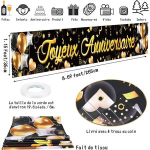 Striscione in Tessuto '<span class=keywords><strong>Buon</strong></span> <span class=keywords><strong>Compleanno</strong></span>' in Francese per Decorazioni Interne ed Esterne, Tavolo da Giardino, Parete, 265 X 35 cm - Product Image 3