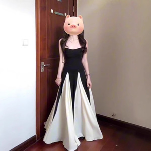 French Style Slim Fit Strapless Slip Dress High Waist Color Blocking Full Skirt Evening Dress Women Summer Fashion - Product Image 3