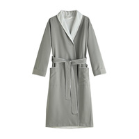 Peignoir en microfibre de satin double épaisseur Peignoir d'hôtel à motif solide Peignoir thermique longueur genou Robe de spa