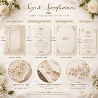 Suite d'invitations de mariage personnalisées en dentelle, marque privée, OEM, avec enveloppe en doily dorée, faible MOQ pour les planificateurs