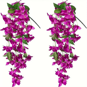 Plante artificielle suspendue Bougainvillier style rustique 30cm-100cm, fleur en soie, décoration murale intérieure, végétation verte et violette - Product Image 4