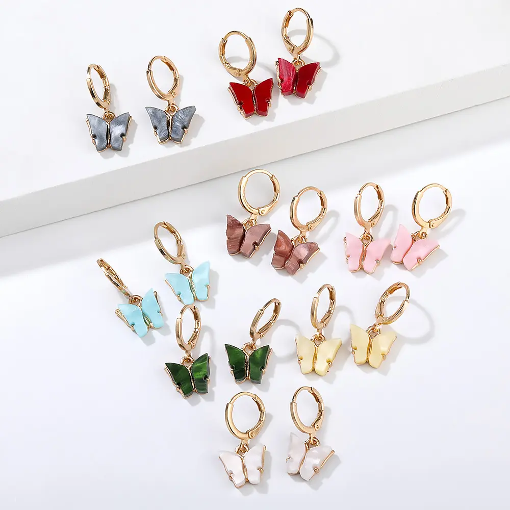 18K Gold filled jewelry Fashion Colorful Acrylic Butterfly Huggie Luxury Earrings For Women Jewelry