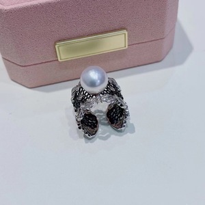 Design 10-11mm Round Natural <b>Pearl</b> <b>Ring</b> S925 Silver with Lace Hollow Handcrafted Strong Light Fine Flaws <b>Ring</b> - Product Image 4