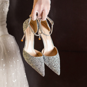 6692-2 Zapatos de Tacón de Aguja con Punta Puntiaguda, Correa en el Tobillo, Pedrería, Tacones D'Orsay, Tacón Súper Alto de 8 cm, Tendencia de Moda - Product Image 3