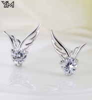 Boucles d'oreilles clous en argent S925 avec ailes d'ange, zircon cubique rond, laiton et cuivre, bijoux de mode pour femme