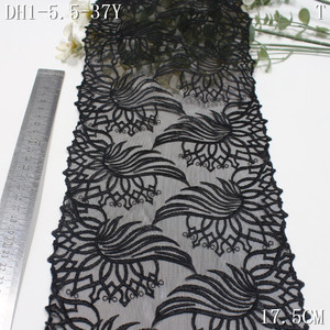 Encaje Elástico Bordado Negro sobre <span class=keywords><strong>Tul</strong></span> de 17 cm, Adorno de Encaje Bordado Floral para Prendas de Lencería Femenina - Product Image 1