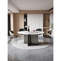 Table à manger pliable minimaliste moderne, plateau rond en pierre, base en acier carbone, ensemble pour hôtel et villa, utilisation domestique