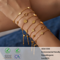 Bracelet en acier inoxydable doré, chaîne à maillons avec pendentif disque poli, résistant à l'eau et au ternissement, bijoux minimalistes, cadeaux pour femmes