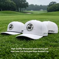 Gorra de Playa Impermeable con Logotipo Personalizado en PVC, Gorra de Béisbol Deportiva de 5 Paneles con Corte Láser Perforado y Cuerda, Gorras de Golf