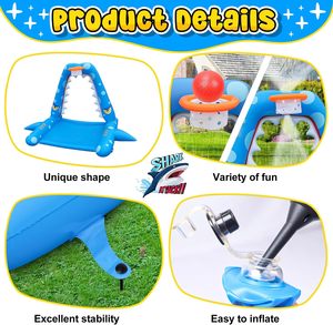 สปริงเกอร์รูปฉลามเป่าลมพร้อมห่วงบาสเก็ตบอล ของเล่นเล่นน้ำกลางแจ้ง - Product Image 6