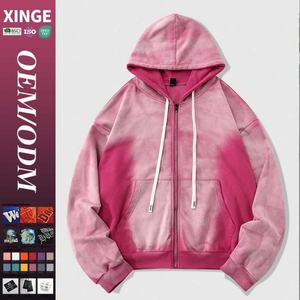 Sudadera con capucha para hombre de estilo urbano, superventas, de alta calidad, con lavado ácido, efecto desgastado, oversize, con cremallera, estampado gráfico personalizado, corte holgado y corto - Product Image 1