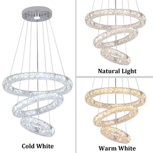 Modern Luxury Pendant <b>Light</b> Changeable Tri-colors LED Strip 44W Loft Apartment Hotel Bedroom 3 Ring Crystal <b>Chandelier</b> - Product Image 5