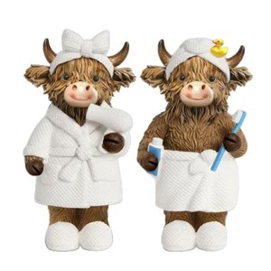 Figurines de taureau des Highlands pour salle de bain, lot de 2, en résine, décoration animale rustique, ensemble cadeau pour salle de bain - Product Image 5