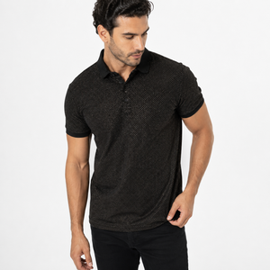 Polo homme noir et or à manches courtes, micro-points, polo de golf haut de gamme, logo personnalisé, marque privée, fabricant OEM ODM, fournisseur - Product Image 1